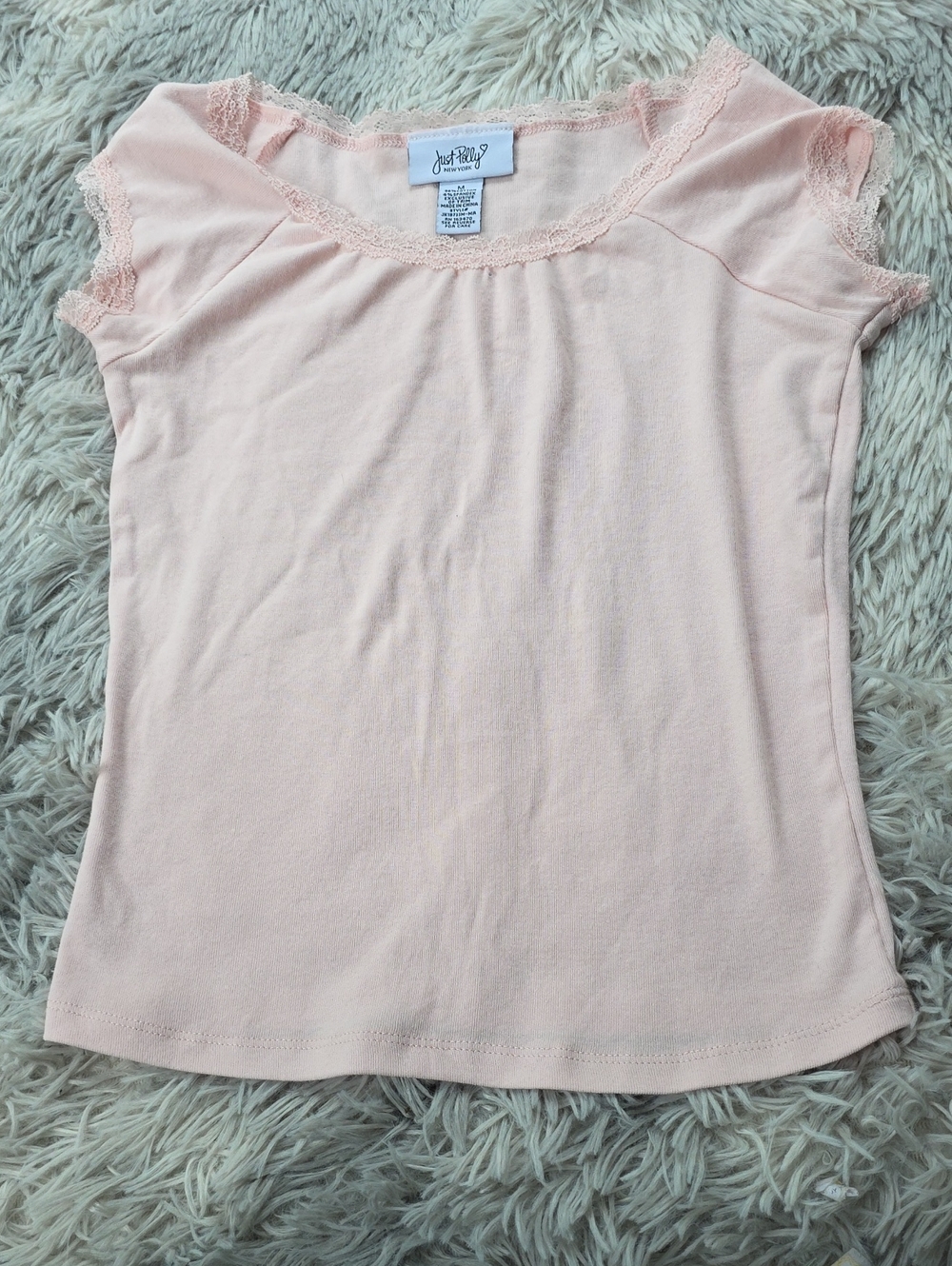 Lace-Trim Cap Sleeve Tee in Blush Pink